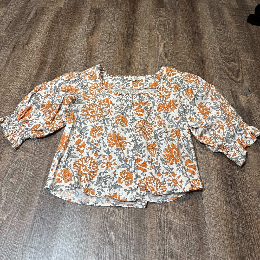 Rachel Zoe Orange and Gray Floral Blouse